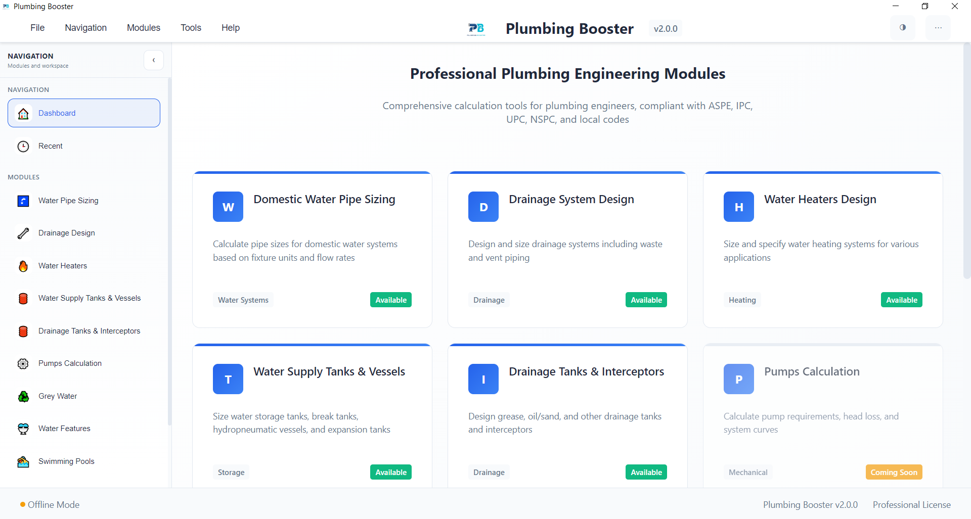 Plumbing Booster dashboard showing all modules