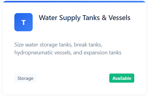 Plumbing Booster water tank sizing screen
